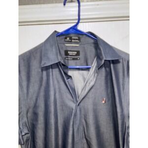 Nordstrom Smartcare Mens Blue Wrinkle Free Cotton Button Down Short Sleeve Med